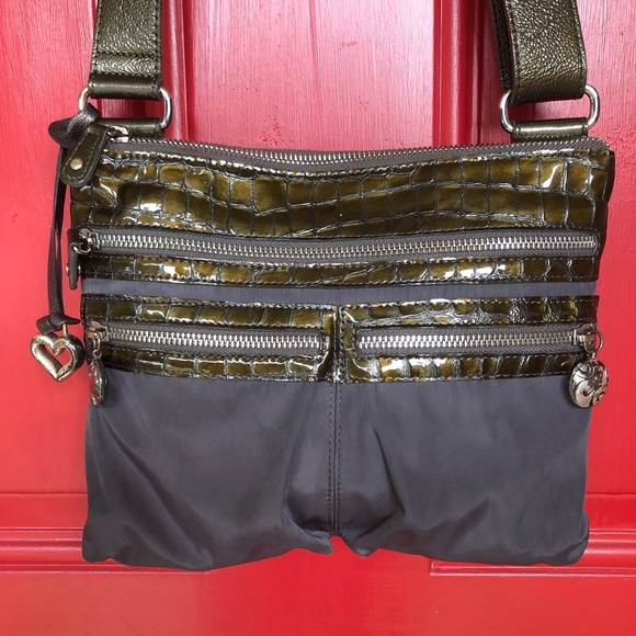 BRIGHTON Brown Leather and Nylon Crossbody Bag and Dustbag - Picture 5 of 13